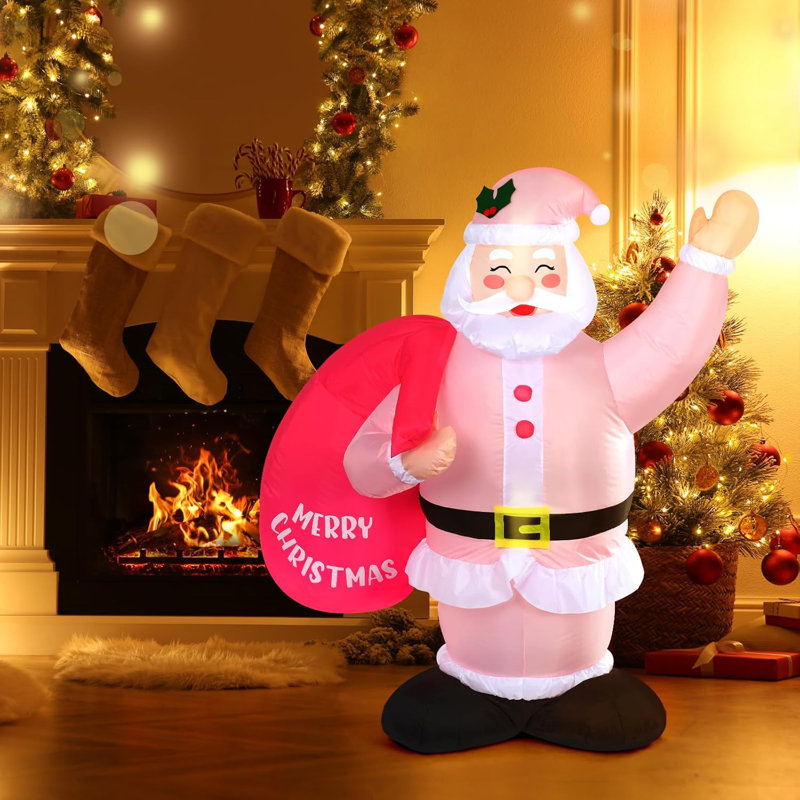 The Holiday Aisle Christmas Inflatable Santa Claus 5.3FT Pink Santa Inflatable Decoration Built In LED Lights Christmas Blow Up Santa Decorations Xmas Holiday Yard Lawn Party Garden Outdoor Decor Wayf...